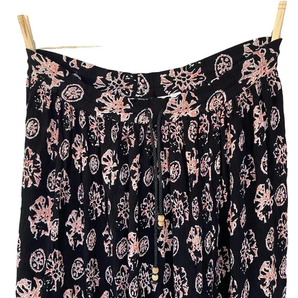 Vintage Liz Baker Essential Black Patterned Gypsy Pleated Maxi Skirt Size M - Picture 4 of 8